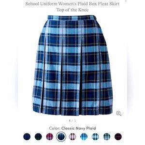 Women’s Uniform Classic Navy Plaid Box Pleated Knee Length Skirt